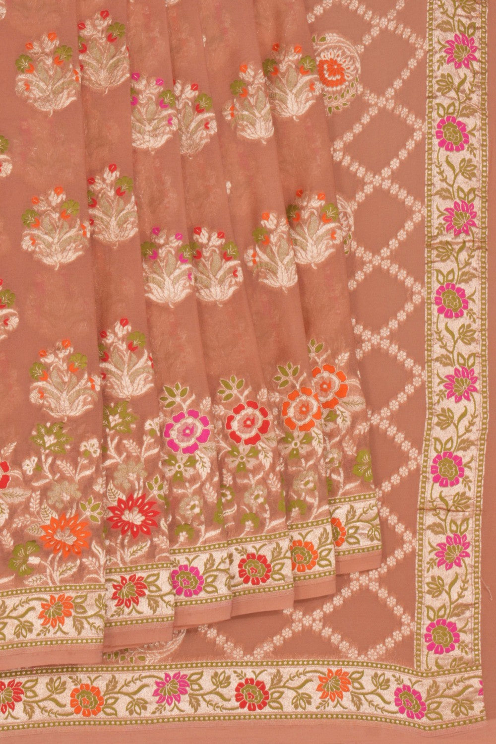 Image of Banarasi-Chiffon Brocade Brown Saree